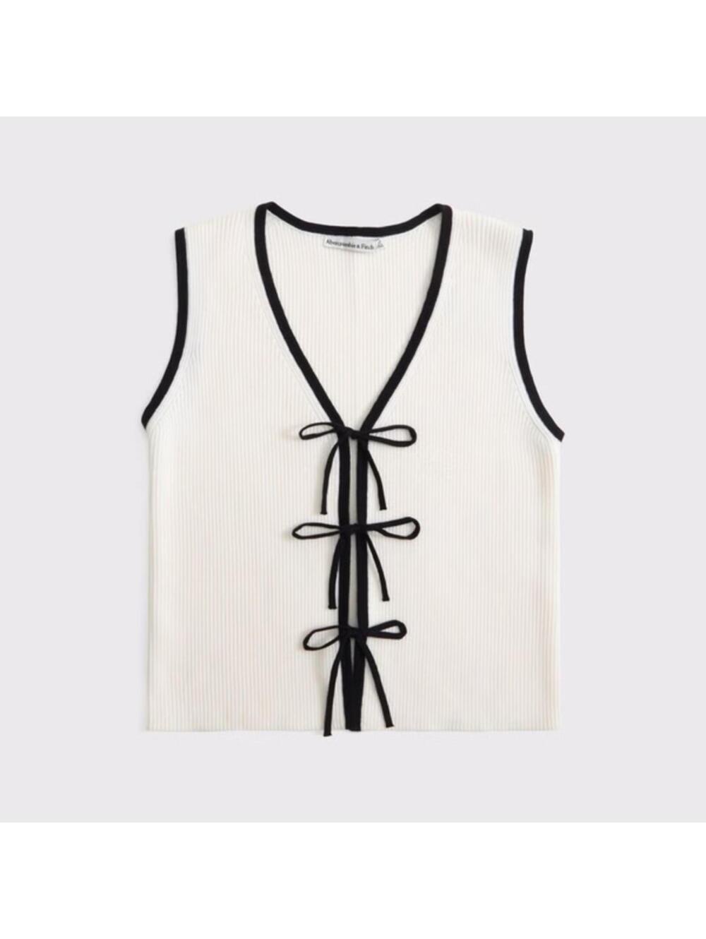 Abercrombie Tie Front V Neck Sweater Vest White Small - Picture 6 of 7
